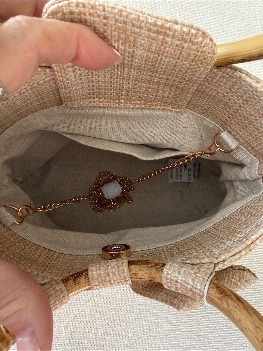 TOMMY BAHAMA Bow Accent Woven Tote Bag with Bamboo Handles - Beige - Picture 4 of 9